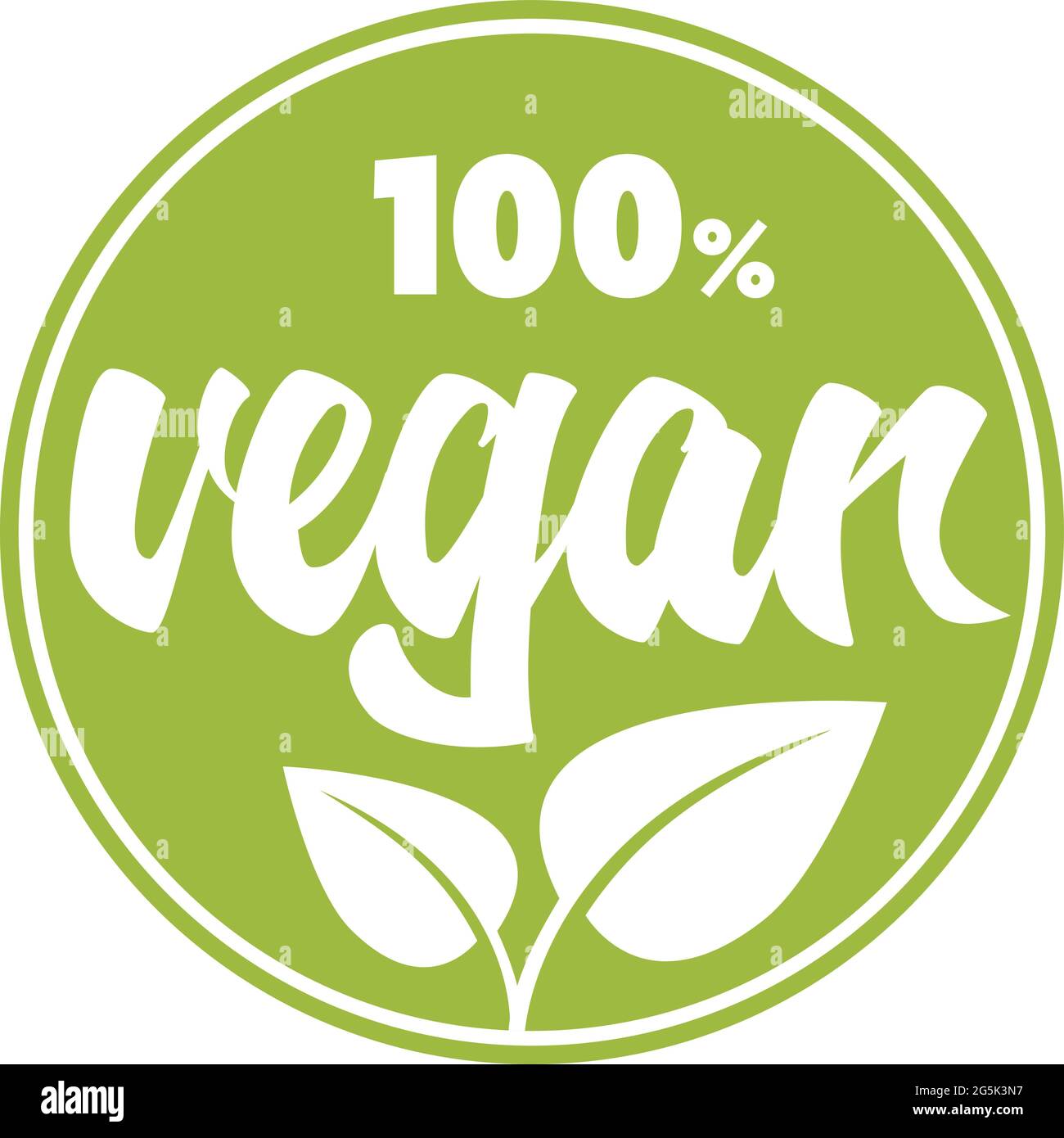 étiquette ou autocollant vert rond à 100 pour cent vegan avec feuilles, illustration vectorielle isolée sur blanc Illustration de Vecteur