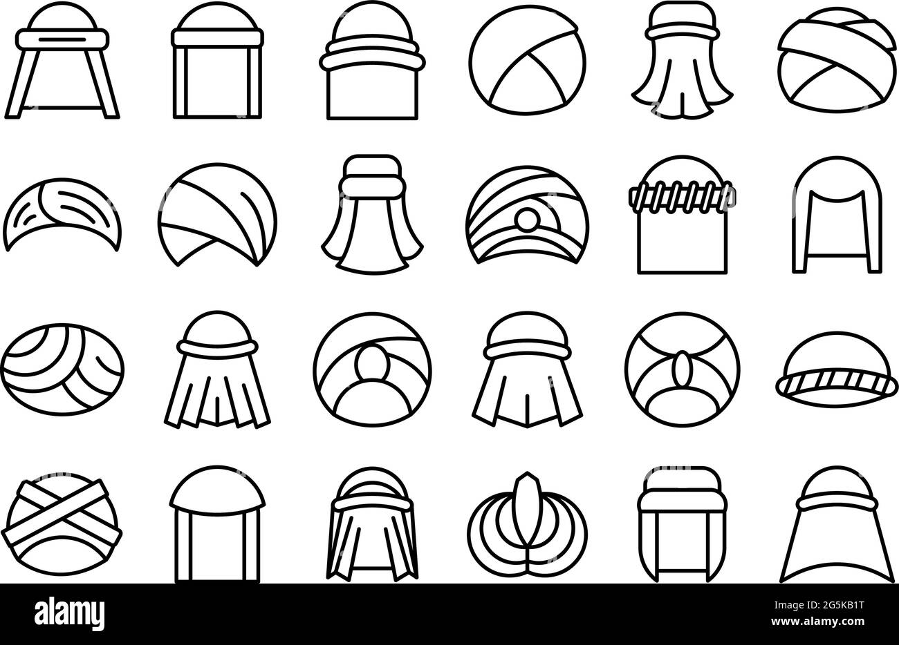 Les icônes de turban arabe définissent le vecteur de contour. Accessoires pour casquette arabe. Turban oriental Illustration de Vecteur