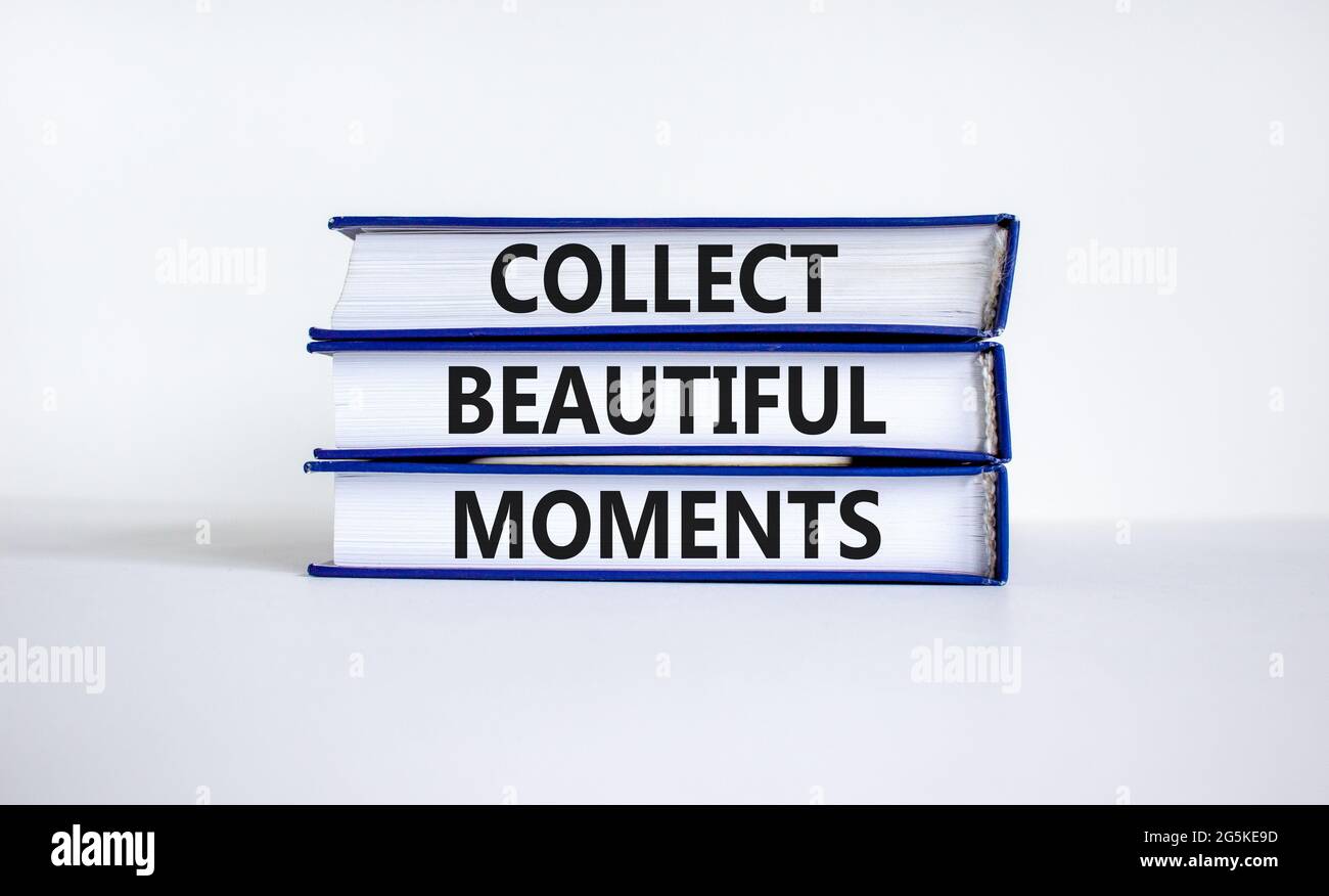 Collectez le symbole des beaux moments. Livres avec des mots « collectez de beaux moments ». Magnifique fond blanc. Affaires, recueillez de beaux moments de concep Banque D'Images