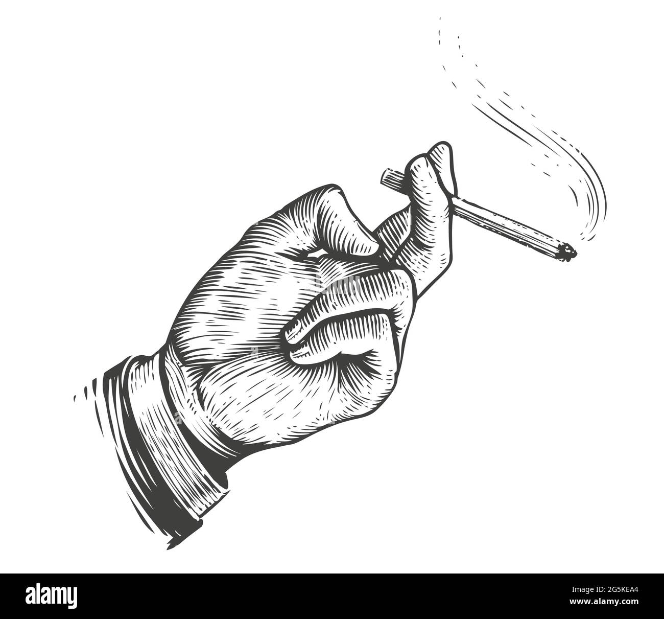 Brise-fumée. Cigarette à la main dans un style de gravure vintage Illustration de Vecteur