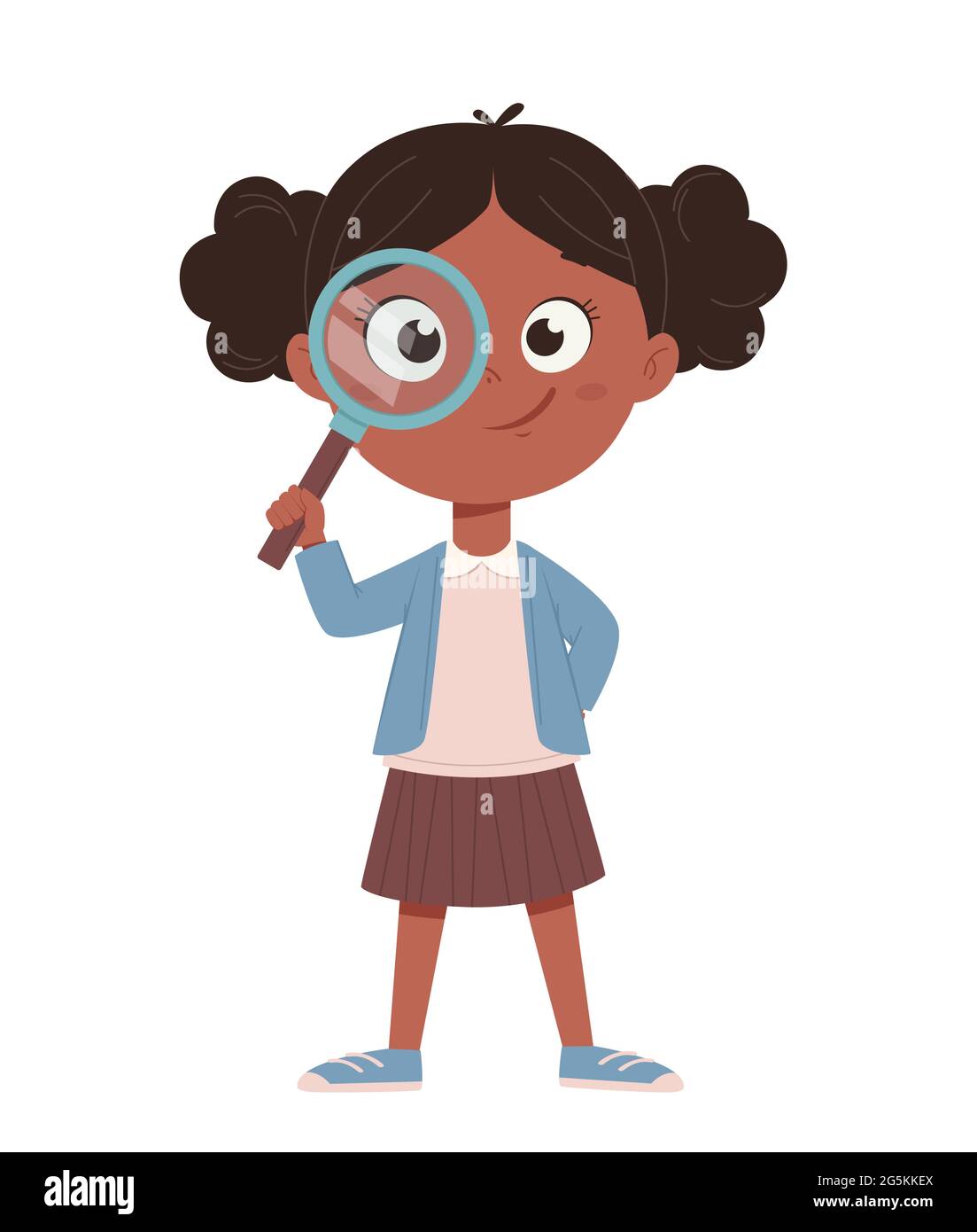 Concept de retour à l'école. Une jeune fille afro-américaine joyeuse. Joli personnage de dessin animé. Illustration vectorielle Illustration de Vecteur