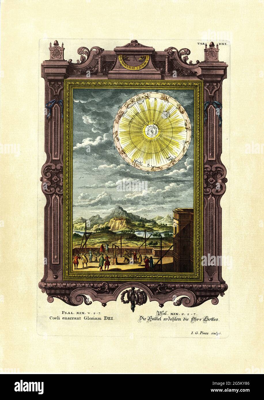 Psaume 19/2-7, les cieux racontent la gloire de Dieu, plaque d'image 540 de la Bible de Physica sacra ou de cuivre de Johann Jakob Scheuchzer (1672-1733) Banque D'Images