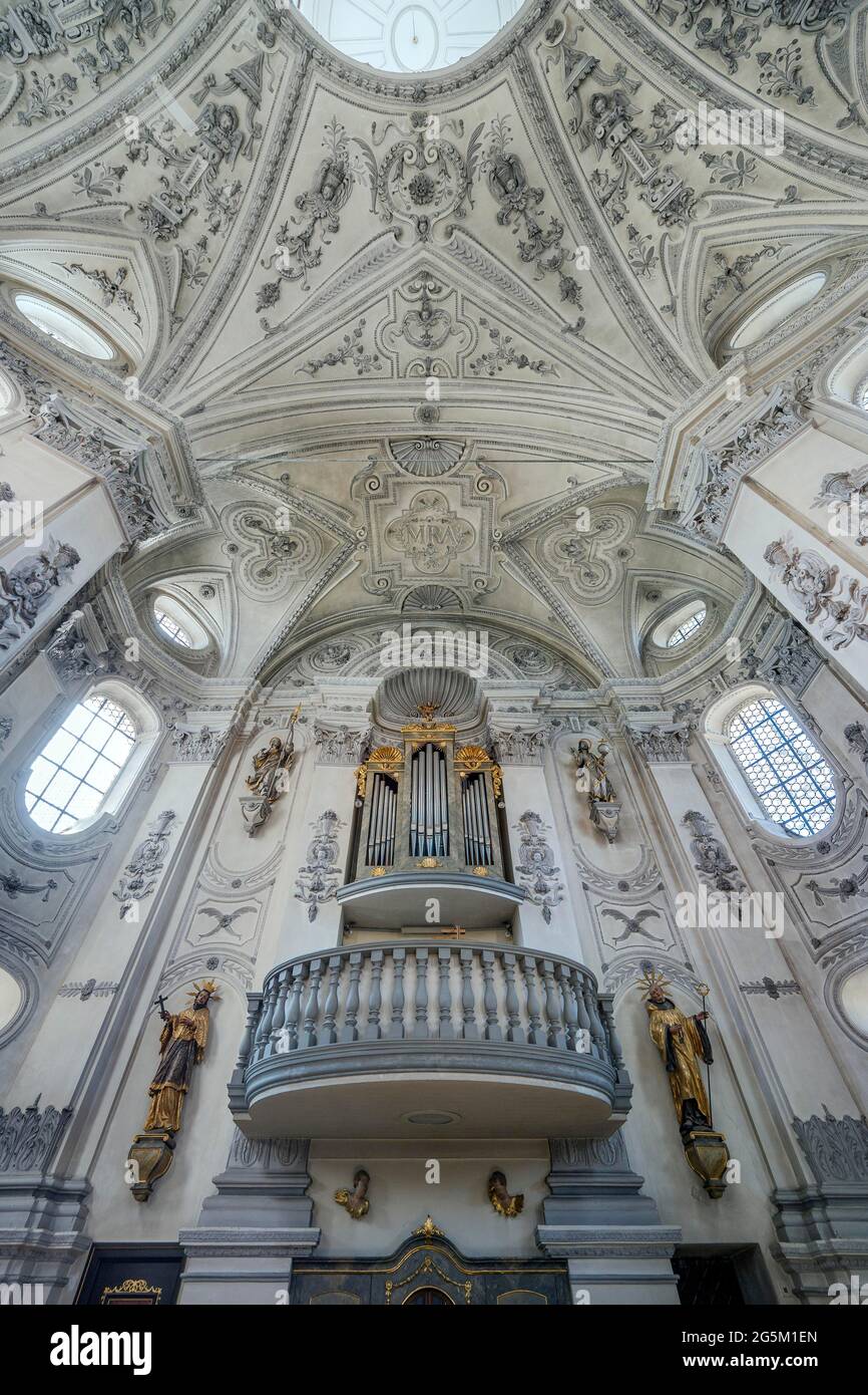 Loft d'orgue, église de pèlerinage catholique Maria Pear Tree, monument protégé, Sielenbach, haute-Bavière, Bavière, Allemagne, Europe Banque D'Images