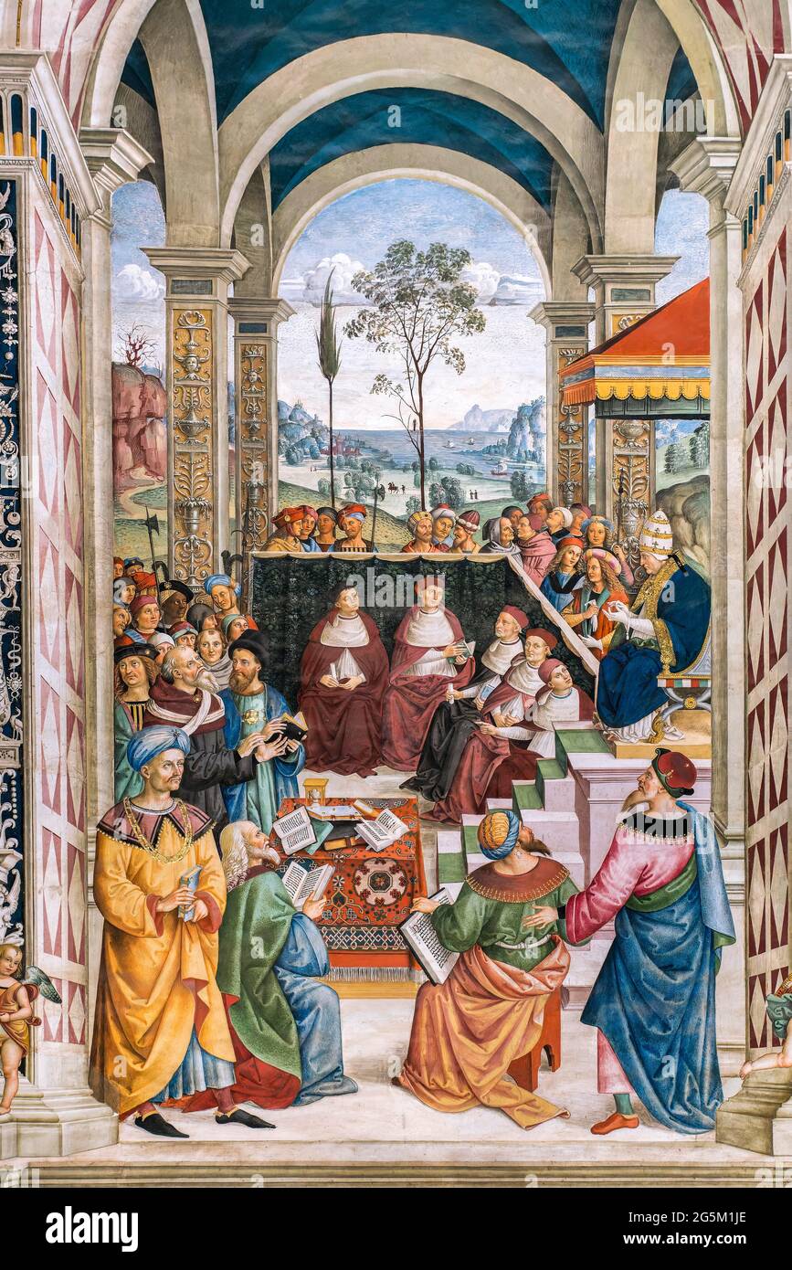 Pie II appelle à une croisade contre les Turcs au Conseil de Mantoue, fresque sur la vie du cardinal Enea Silvio Piccolomini, plus tard le pape Pie II, 15 Banque D'Images