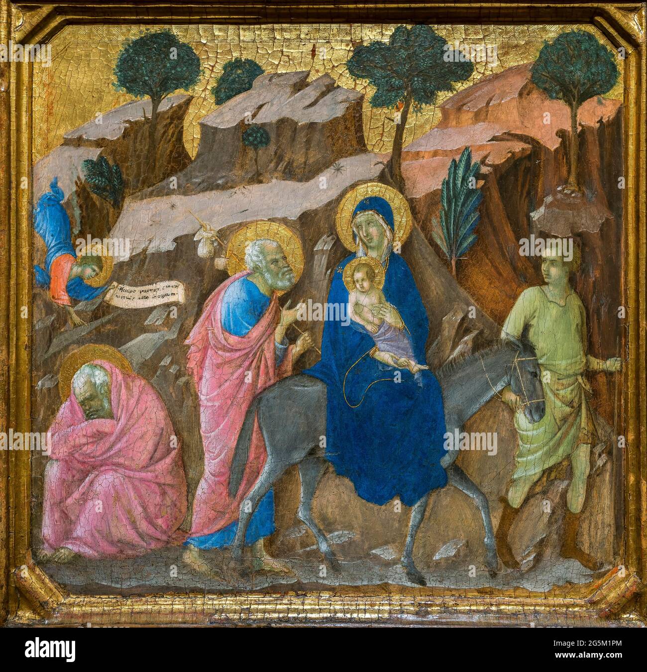 L'Ange apparaît à Joseph dans un rêve et un vol en Egypte, 1308-1311, peintre Duccio di Buoninsegna, Museo dell'Opera Metropolitana, Sienne, Toscane Banque D'Images