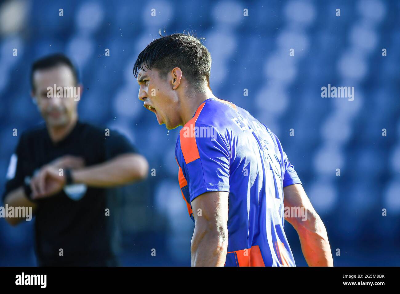 Buriram, Thaïlande. 27 juin 2021. Elias Dolah de Port FC célèbre un but lors du match du groupe J de l'AFC Champions League 2021 entre Port FC et Guangzhou F.C. au stade Buriram. (Score final ; Port FC 3:0 Guangzhou F.C.) (Photo par Amphol Thongmueangluang/SOPA Images/Sipa USA) crédit: SIPA USA/Alay Live News Banque D'Images
