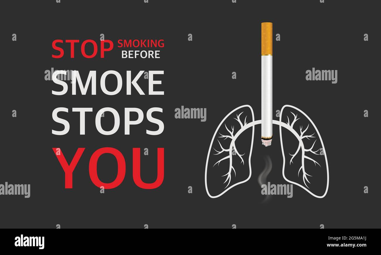 Vector 3d Cigarette Realiste Poumons Fumee Et Citation Sur Fond Noir 31 Mai Journee Mondiale Sans Tabac Sensibilisation A L Interdiction De Fumer Arretez De Fumer Image Vectorielle Stock Alamy