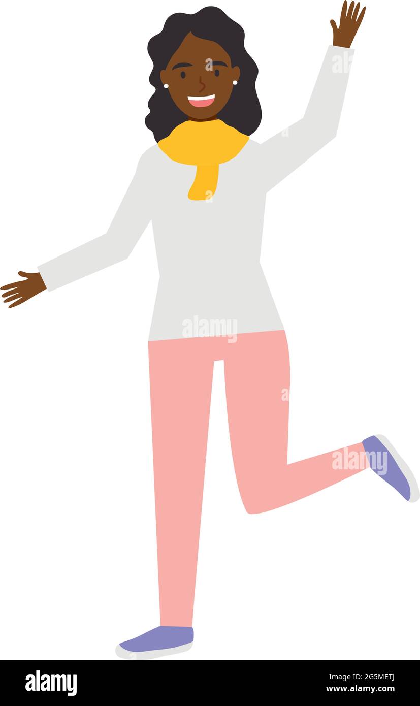 caricature bonne femme afro saut Illustration de Vecteur