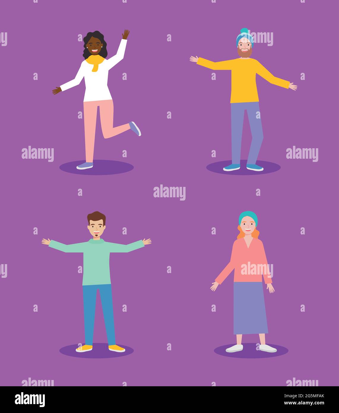 ensemble femmes et hommes heureux Illustration de Vecteur