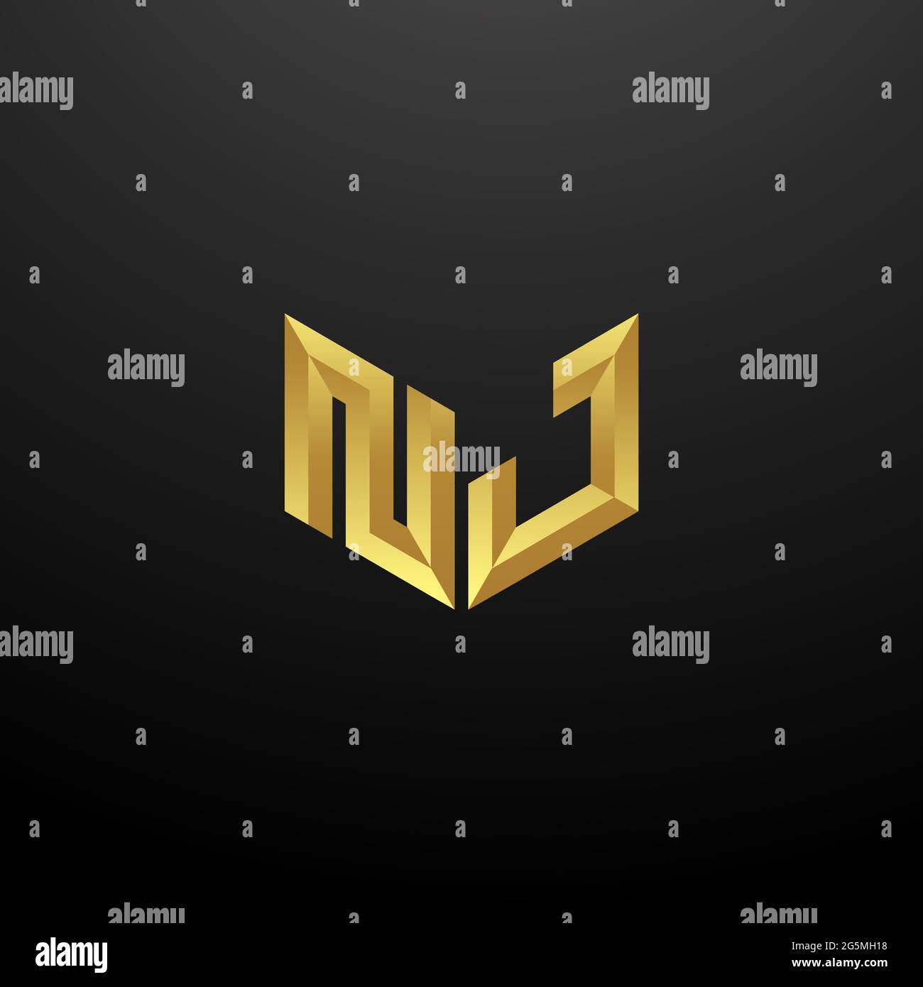 Logo NJ Monogram lettre initiales modèle de conception avec fond doré et noir Vector Icon Modern Illustration de Vecteur