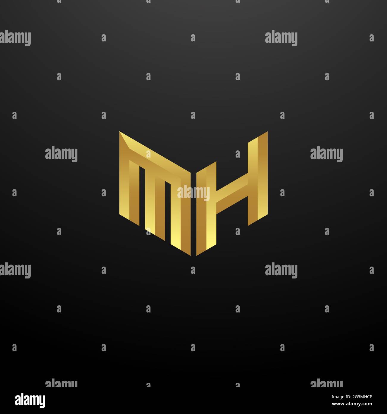 Logo MH Monogramme lettre initiales modèle de conception avec fond doré et noir icône vectorielle moderne Illustration de Vecteur