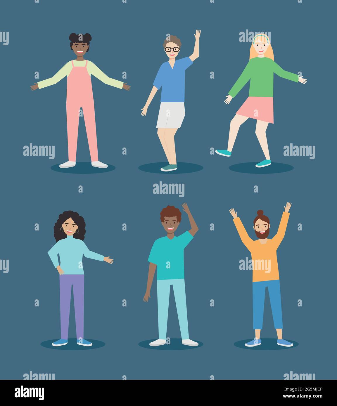 ensemble d'icônes hommes et femmes heureux Illustration de Vecteur