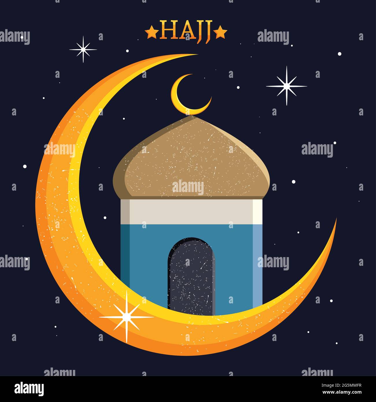 Illustration de Hajj avec mosquée et croissant Illustration de Vecteur