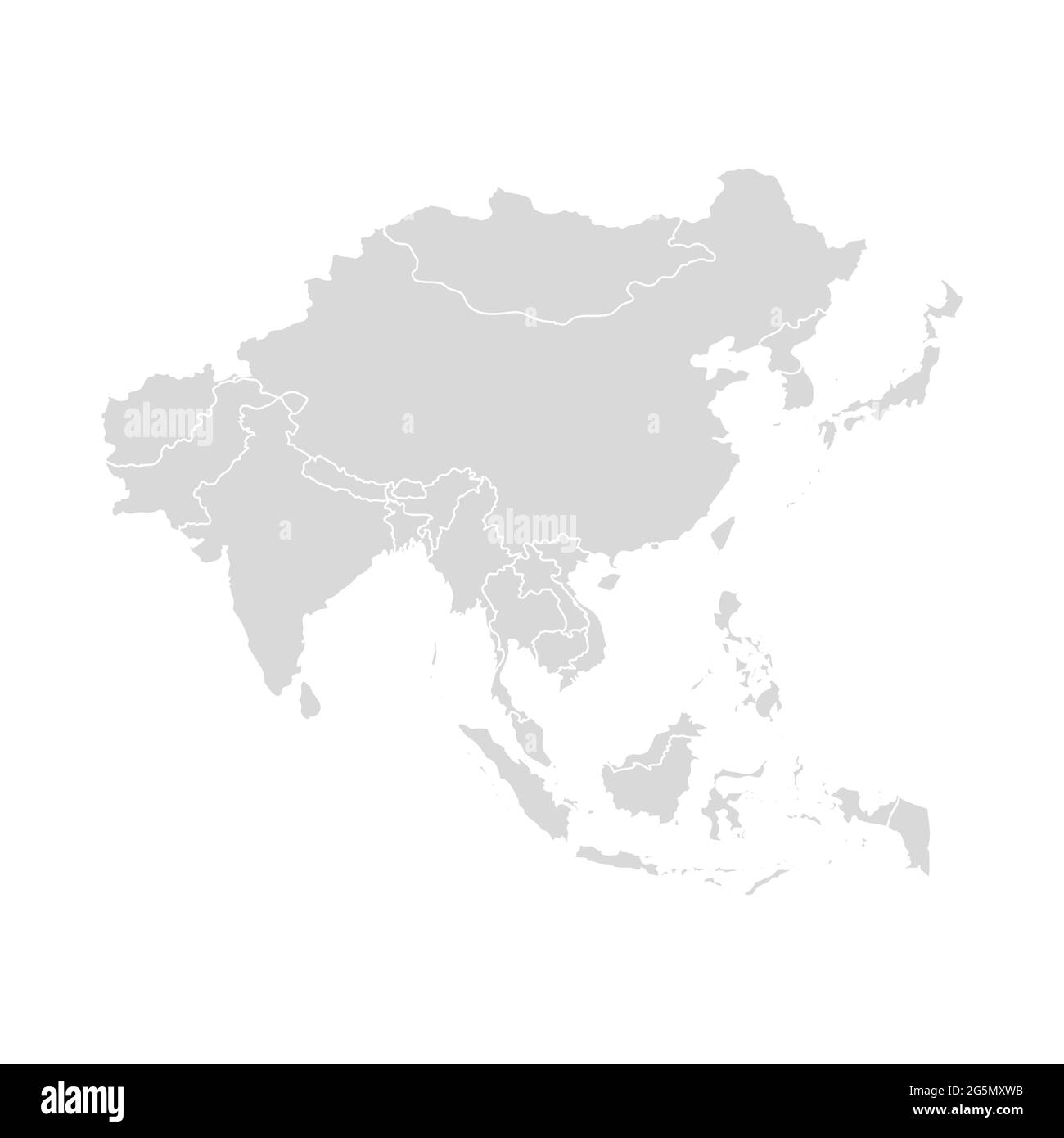 Carte vectorielle Asie pays du sud-est, continent asiatique est icône silhouette chine malaisie japon Illustration de Vecteur