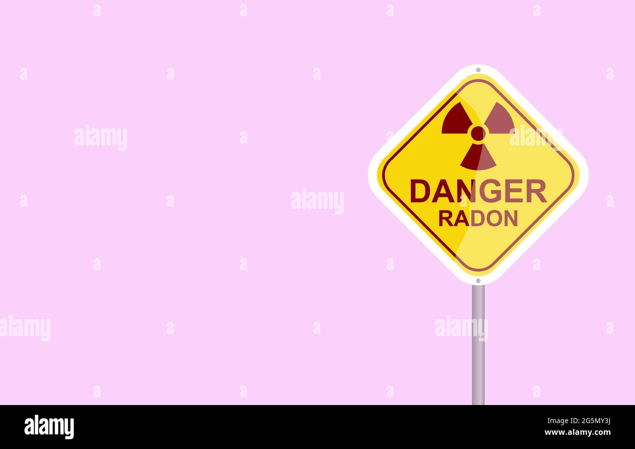 Signal d'alerte, danger.LE RADON est un contaminant qui affecte la qualité de l'air intérieur dans le monde entier.Gaz noble radioactif, incolore, inodore et insipide. Banque D'Images