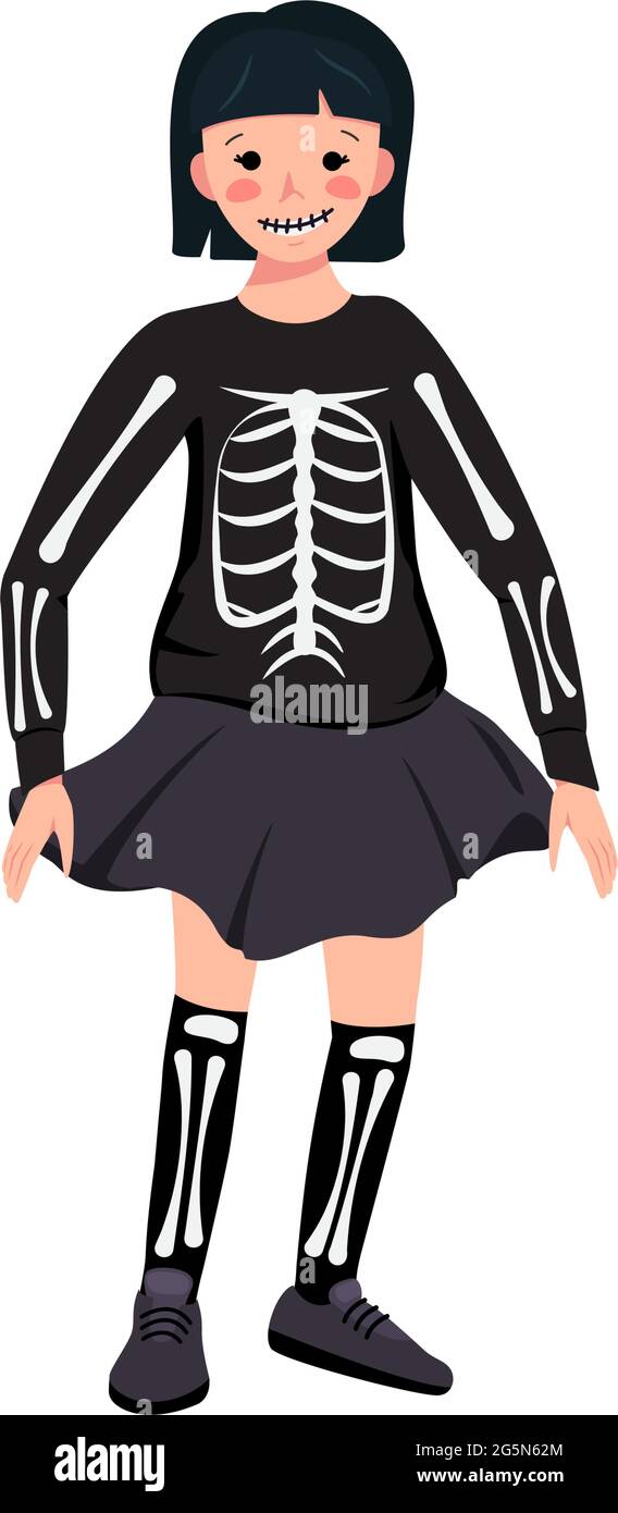 Enfant dans un costume de squelette avec des os pour les fêtes Halloween Illustration de Vecteur