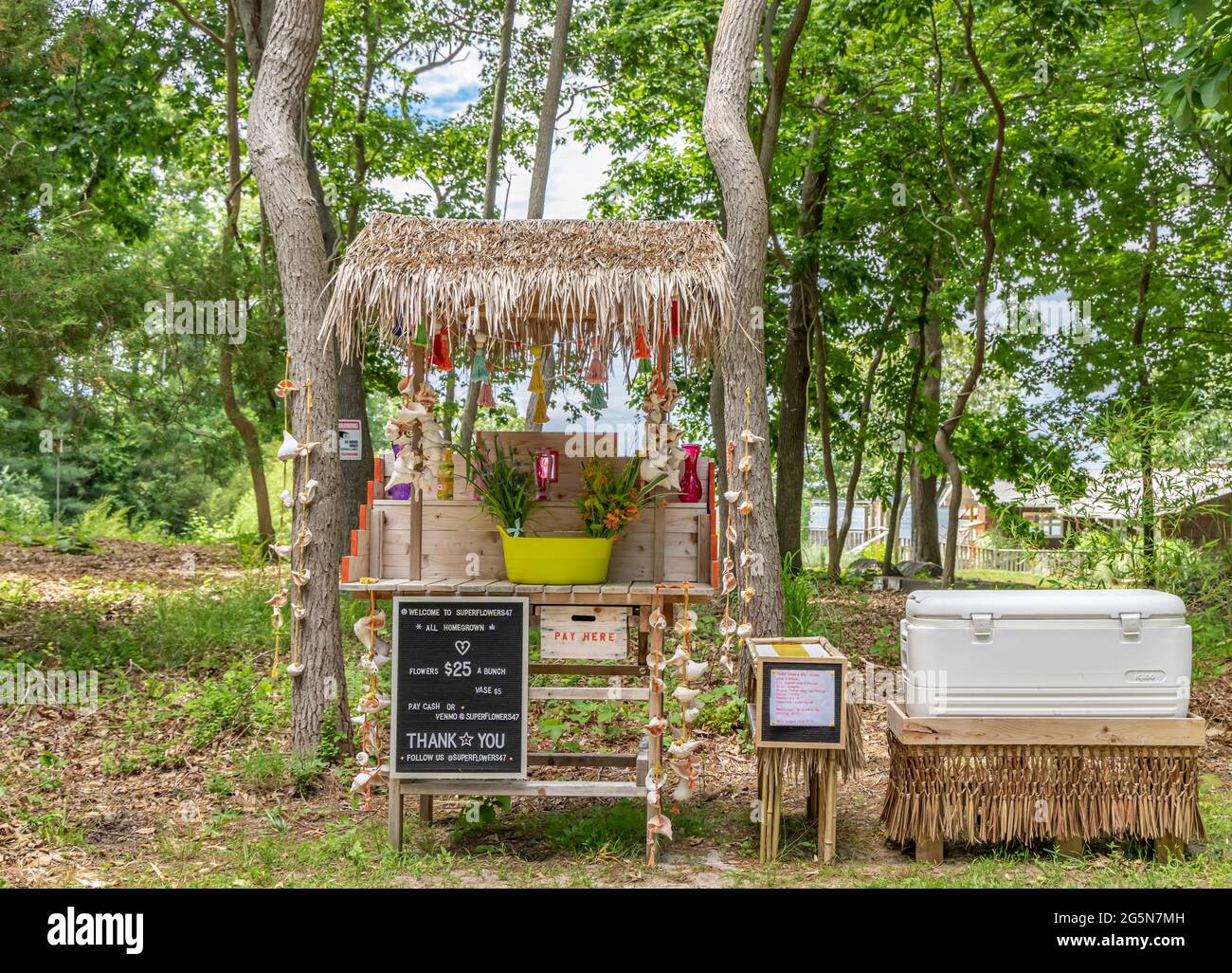 Shelter Island Farm Stand à Hay Beach Banque D'Images
