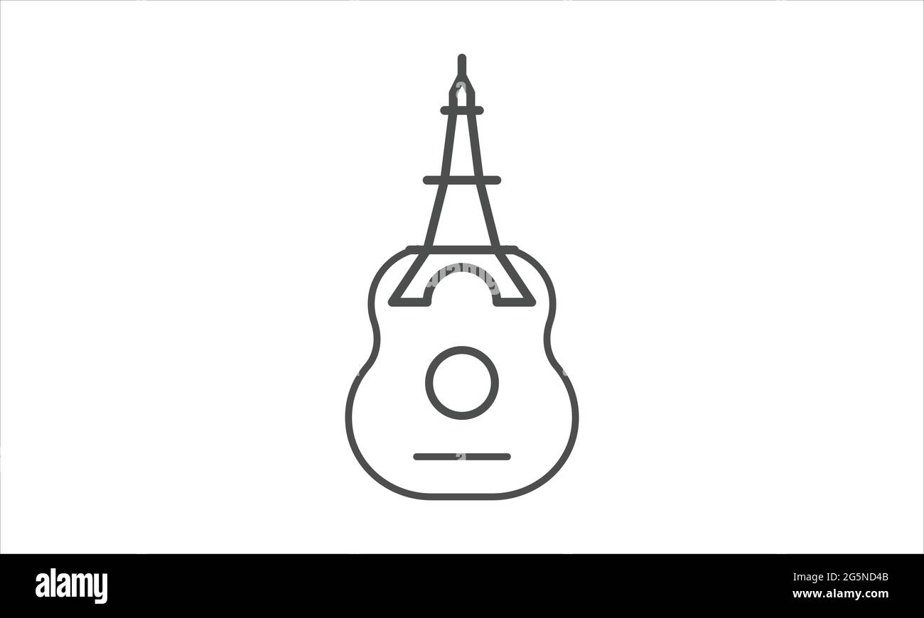 Tour Eiffel avec lignes de guitare logo symbole vecteur icône illustration design graphique Illustration de Vecteur