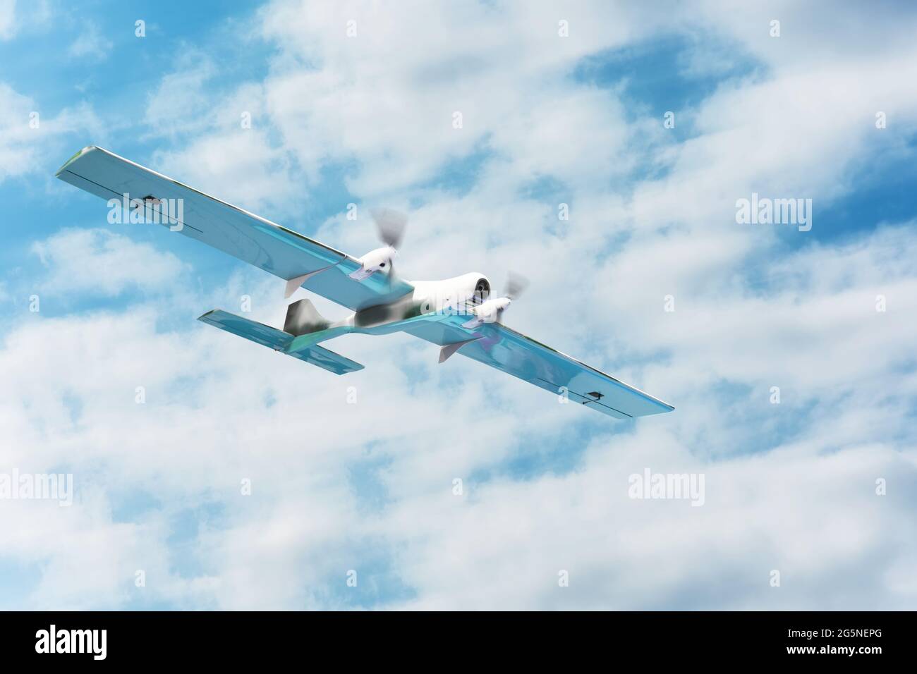 Effet de flou du mouvement de vol de véhicule aérien sans pilote dans le ciel nuageux Banque D'Images