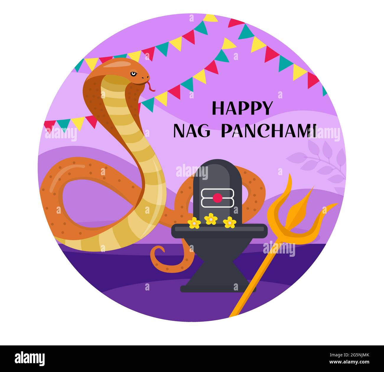 Carte de vœux Happy Nag Pancami avec cobra très grande. Festival des serpents en Inde. Illustration vectorielle. Illustration de Vecteur