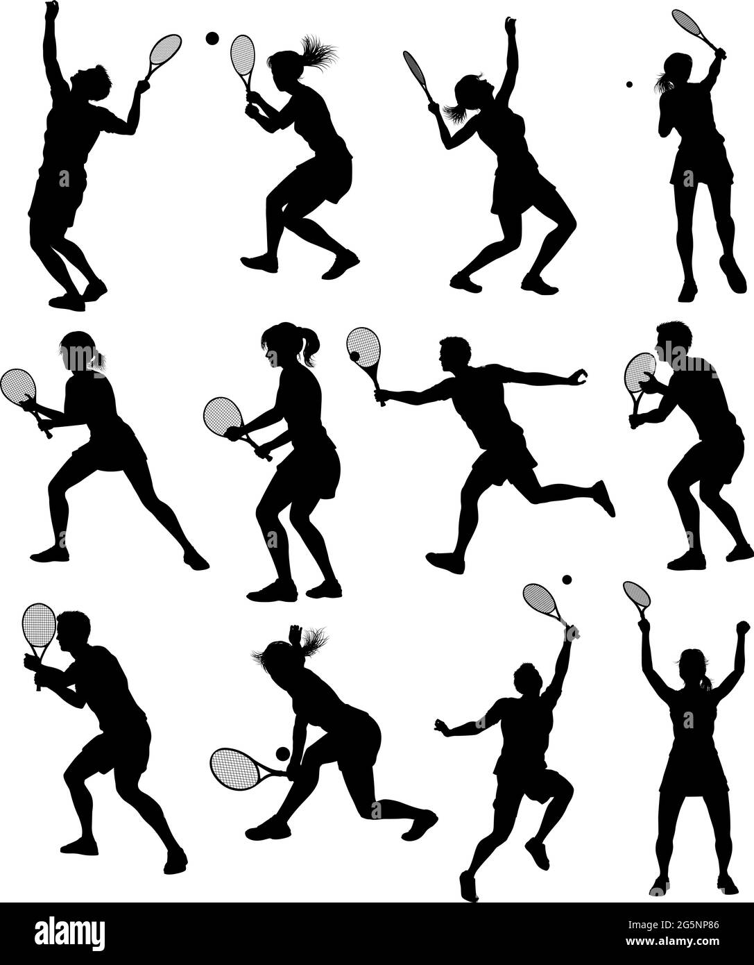 Silhouette tennis joueurs équipe sportive Illustration de Vecteur