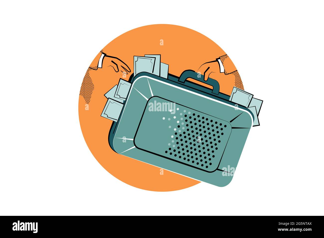 Concept de corruption, conduite malhonnête ou frauduleuse par les personnes au pouvoir, impliquant la corruption. Illustration vectorielle de deux hommes qui ont versé de l'argent, un pot-de-vin Banque D'Images