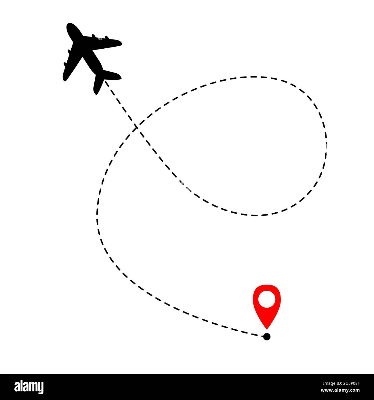 Ligne pointillée de l'avion sur fond blanc. Itinéraire en avion. Ligne ...