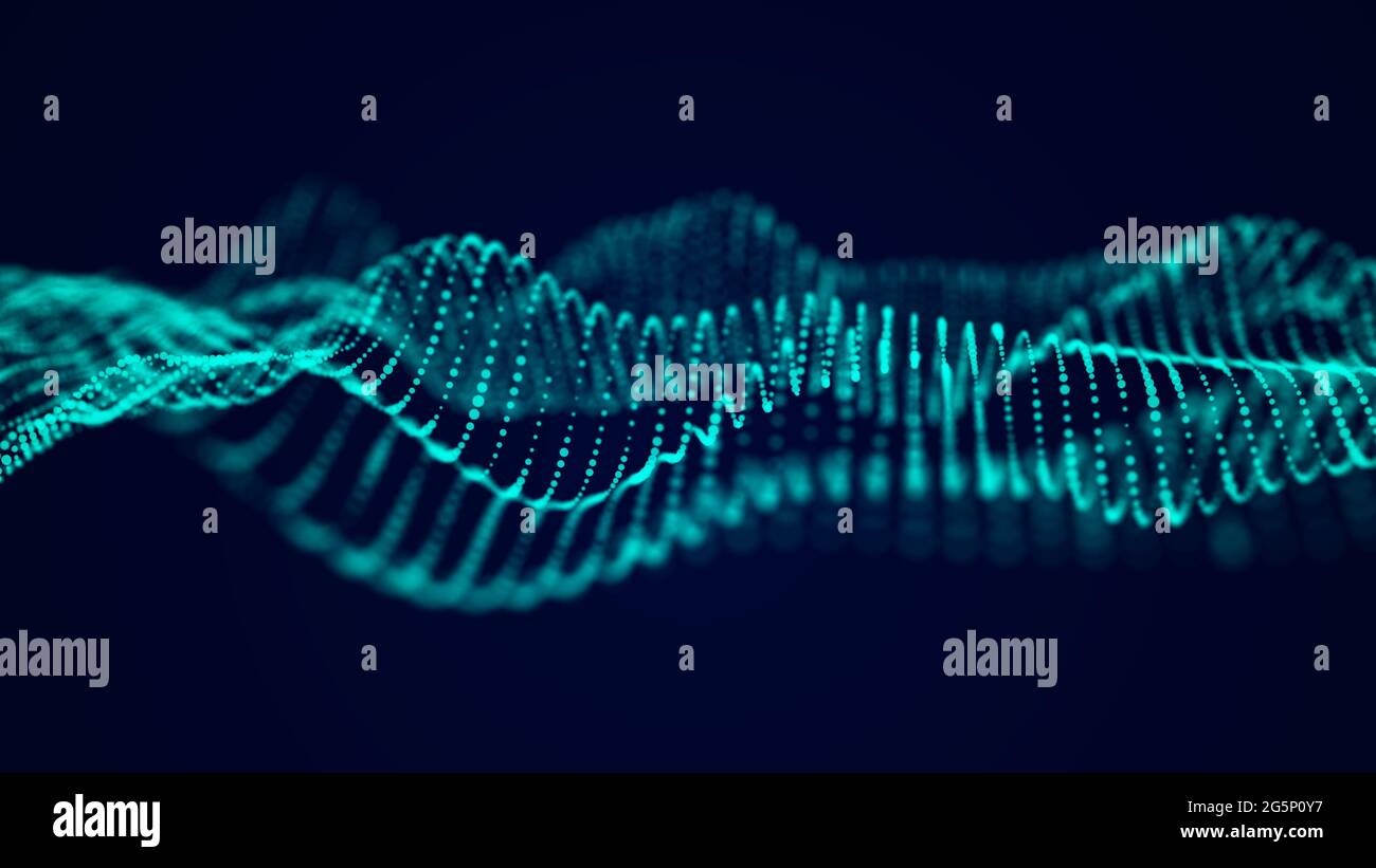 Arrière-plan futuriste abstrait. Visualisation des Big Data. Onde dynamique de particules. Rendu 3D. Banque D'Images