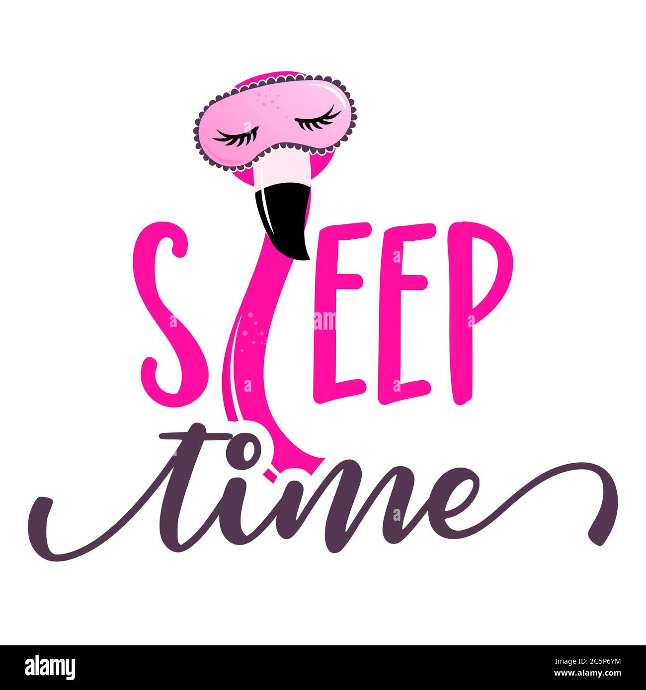 Temps De Sommeil Drole De Main Doodle Citation Avec Flamango Dans Le Masque De Sommeil Rose Masque De Sommeil Flamants Fond De Dessin Anime Texture Pour Draps Pa Image Vectorielle Stock