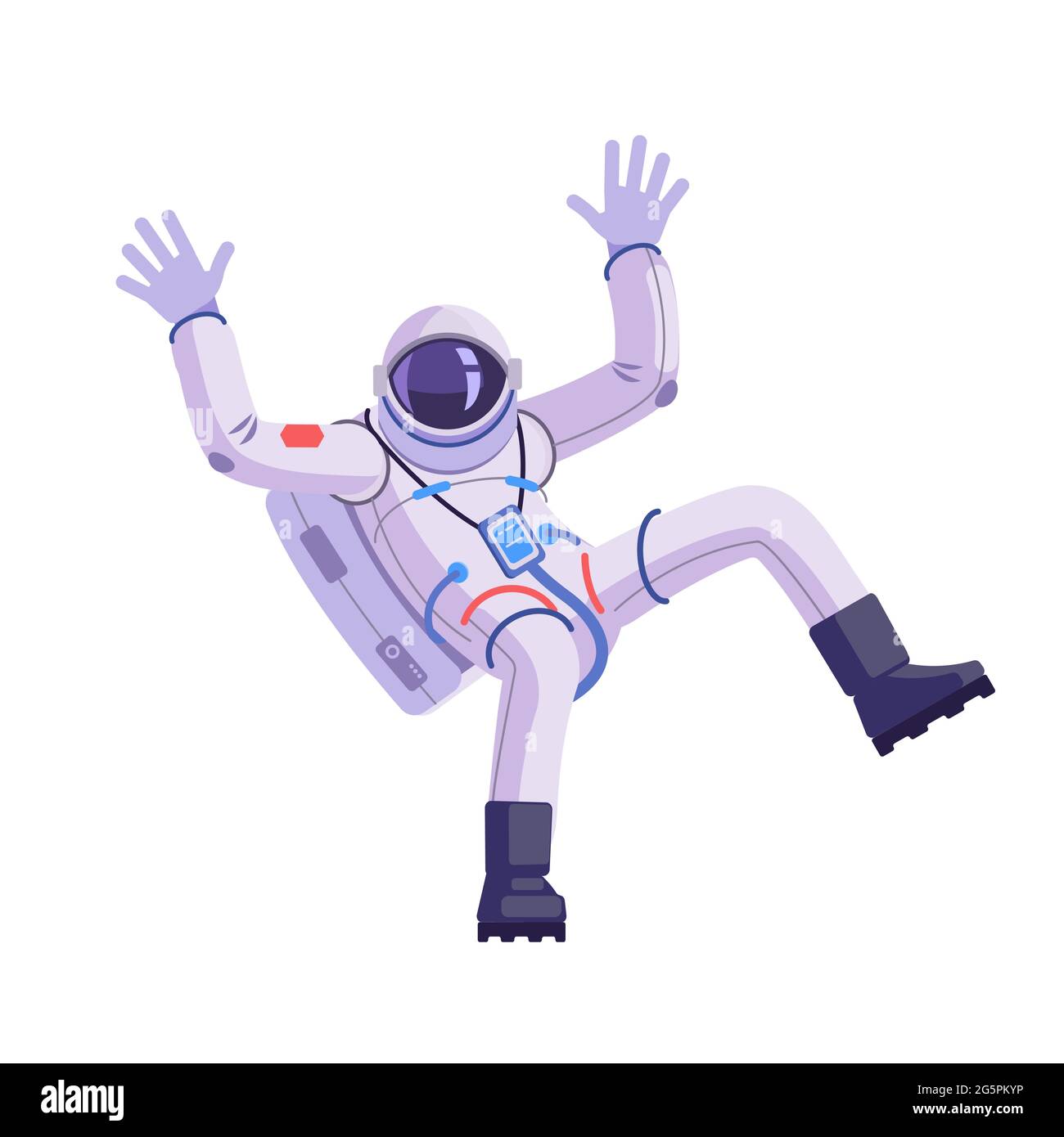Personnage d'astronaute ou d'astronaute avec les mains vers le haut et la Bonjour. de l'aune Danse cosmonaute, geste drôle. Illustration vectorielle isolée en blanc Illustration de Vecteur