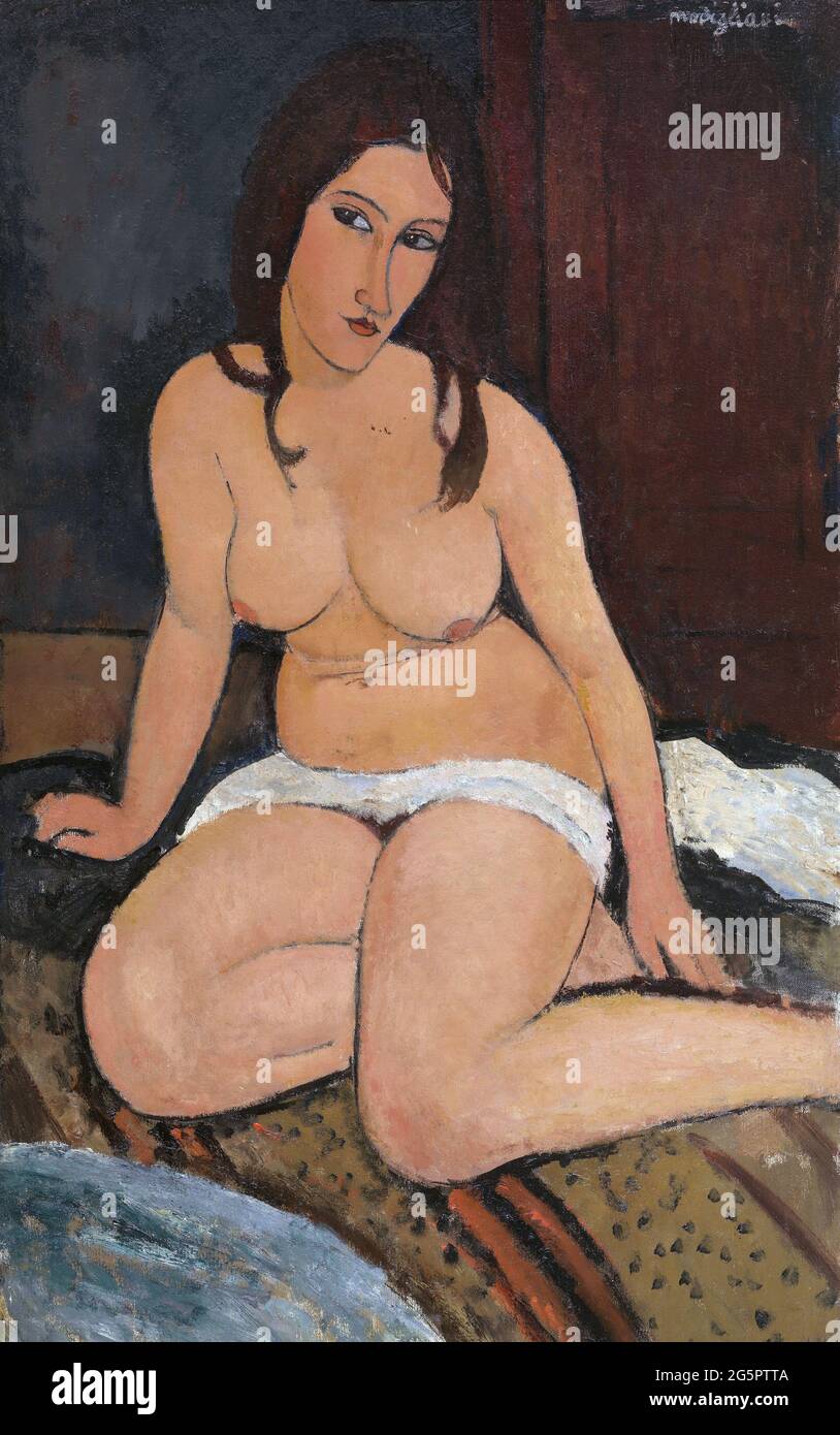 Le Nude assis par Amedeo Modigliani 1917. Musée royal des Beaux-Arts d'Anvers, Belgique Banque D'Images