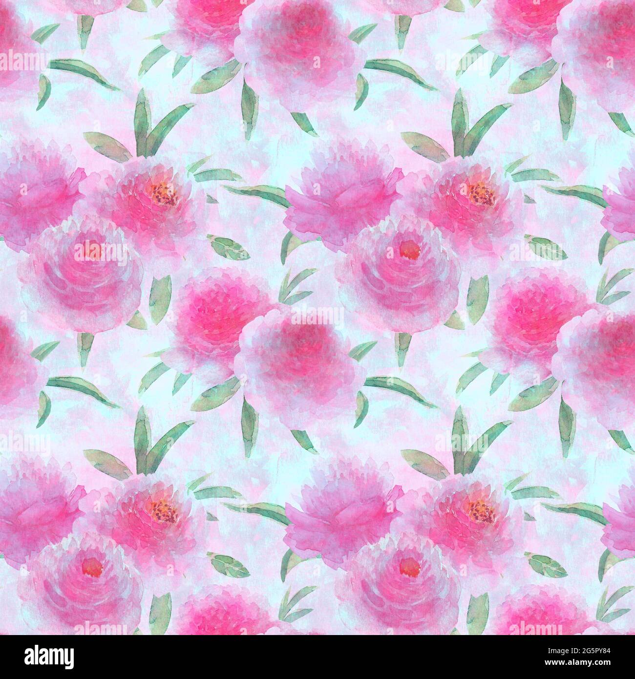 Fleurs de pivoines roses aquarelle. Magnifique motif fleuri sans coutures. Aquarelle dessin à la main printemps illustration botanique. Imprimé pour textile, tissu Banque D'Images