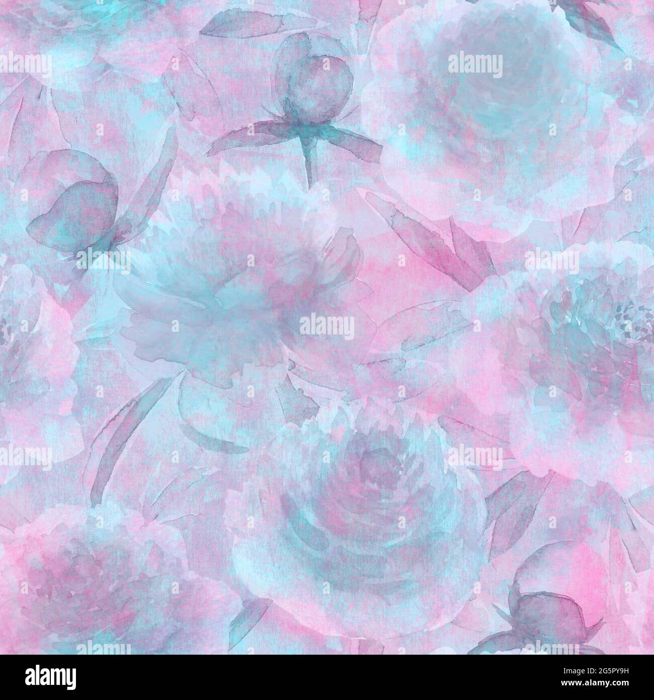 Fleurs de pivoines roses aquarelle. Magnifique motif fleuri sans coutures. Aquarelle dessin à la main printemps illustration botanique. Imprimé pour textile, tissu Banque D'Images