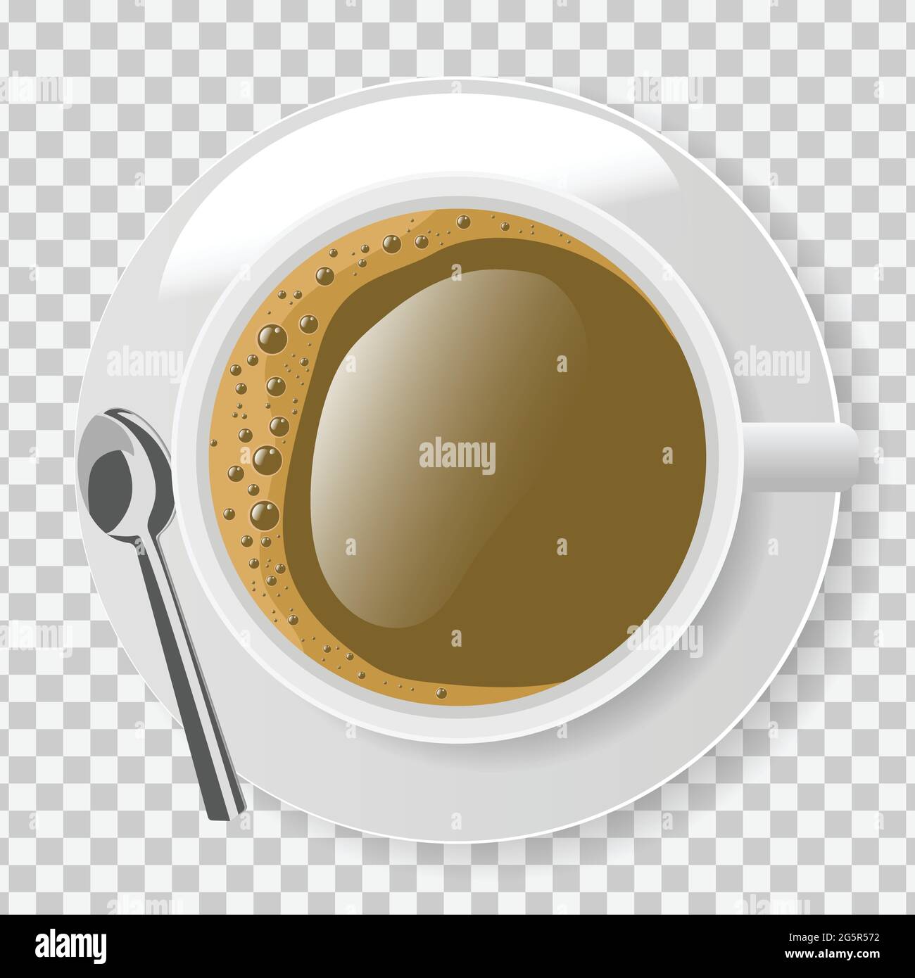 Vue de dessus d'une tasse à café blanche avec assiette et cuillère sur fond transparent Illustration de Vecteur