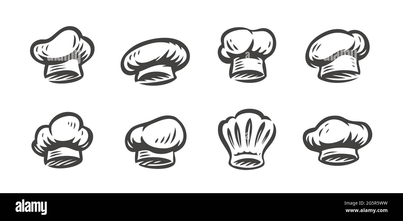 Ensemble chapeaux et casquettes de chef. Cuisine, illustration vectorielle du symbole du restaurant Illustration de Vecteur