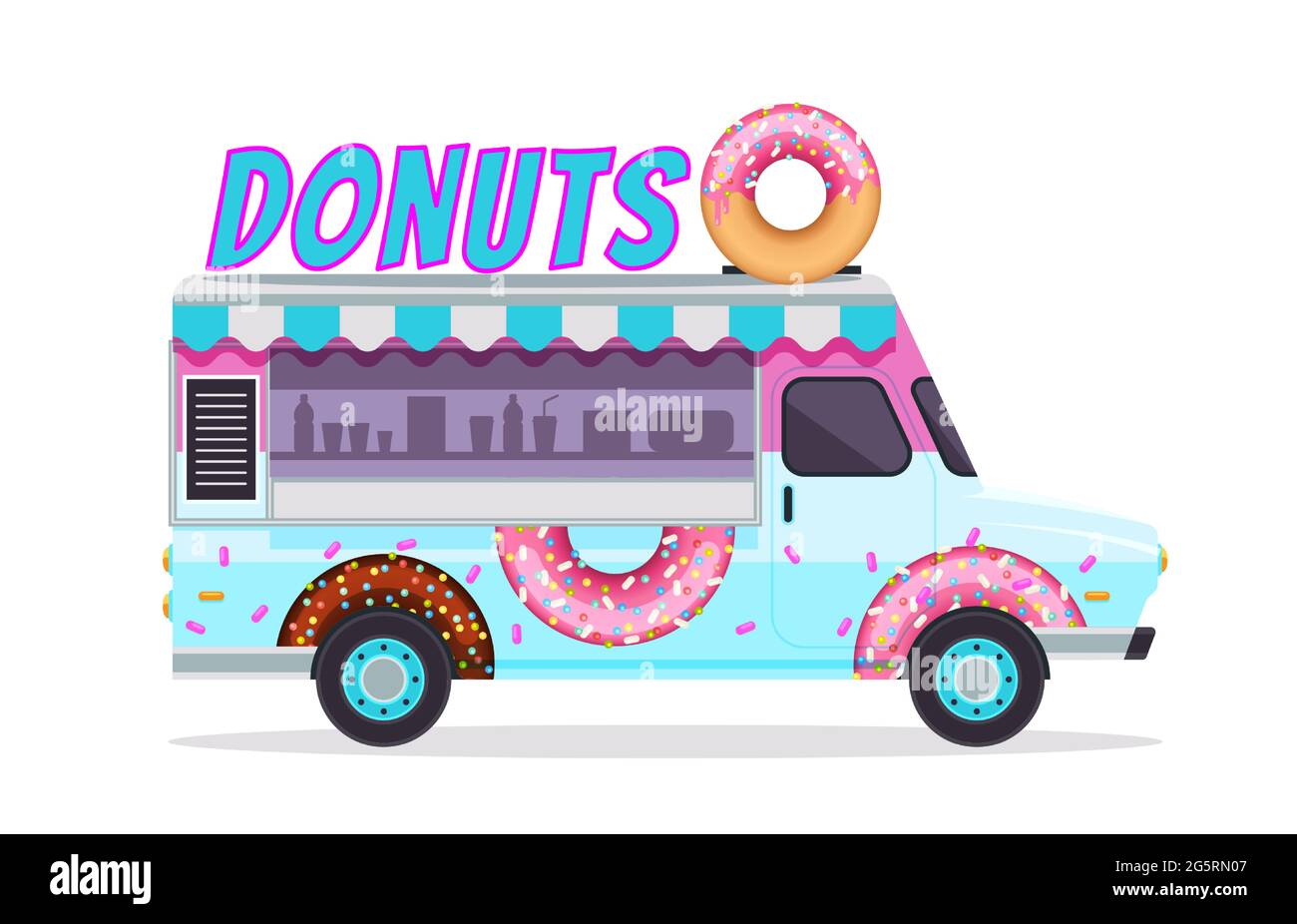 Icône de chariot alimentaire Donuts bleu isolée sur blanc Illustration de Vecteur