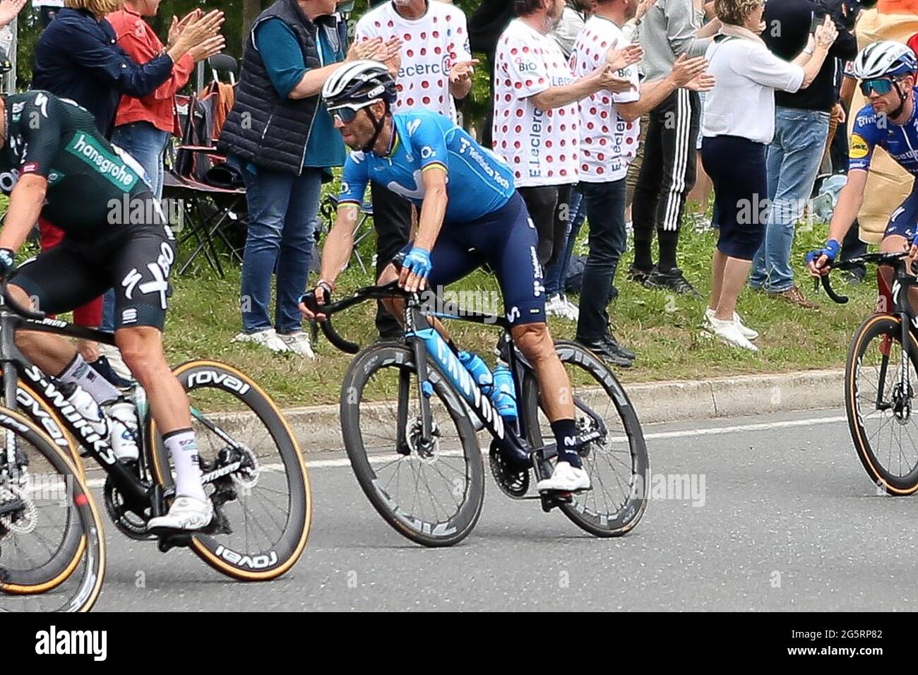 Alejandro Valverde de Movistar Team pendant le Tour de France 2021, course cycliste 4, Redon - Fougères (150,4 km) le 29 juin 2021 à Fougères, France - photo Laurent Lairys / DPPI Banque D'Images