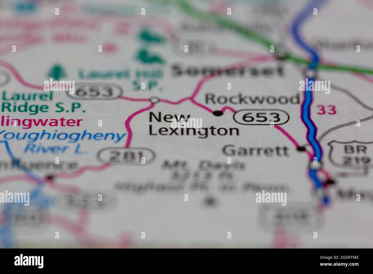 New Lexington Pennsylvania USA montré sur une carte géographique ou une carte routière Banque D'Images