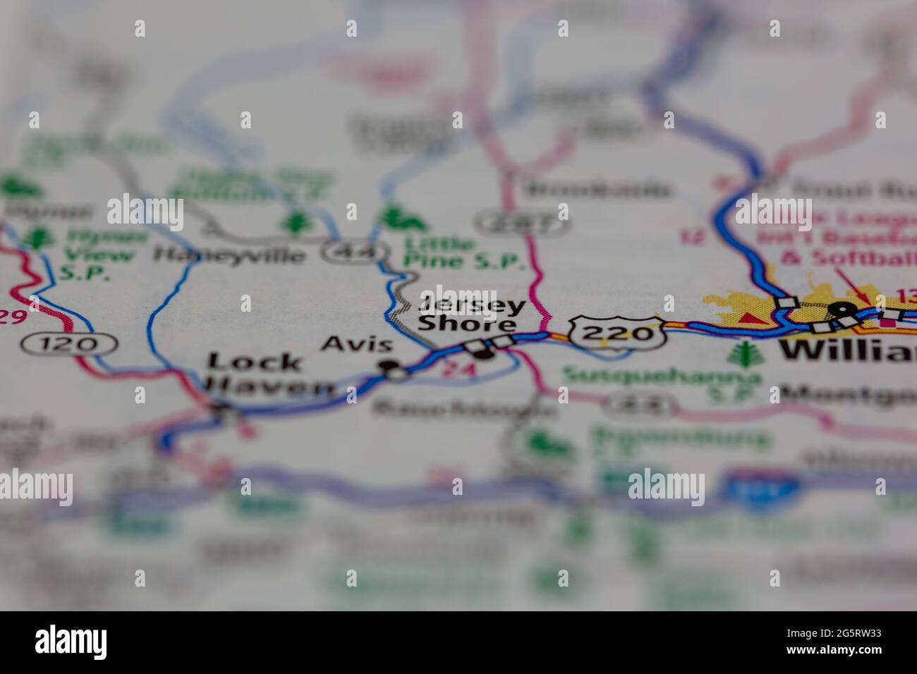 Jersey Shore Pennsylvania USA montré sur une carte de géographie ou une carte routière Banque D'Images