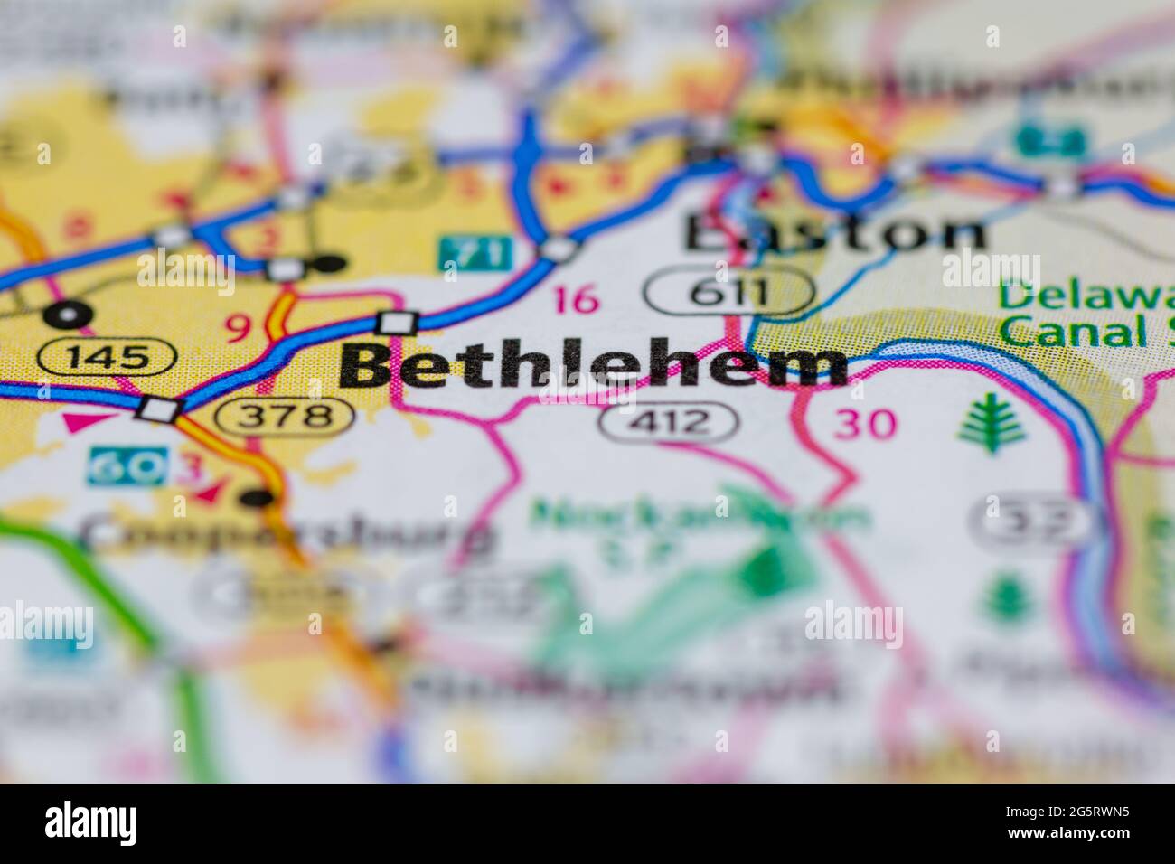 Bethlehem Pennsylvania Etats-Unis indiqué sur une carte de géographie ou une carte routière Banque D'Images