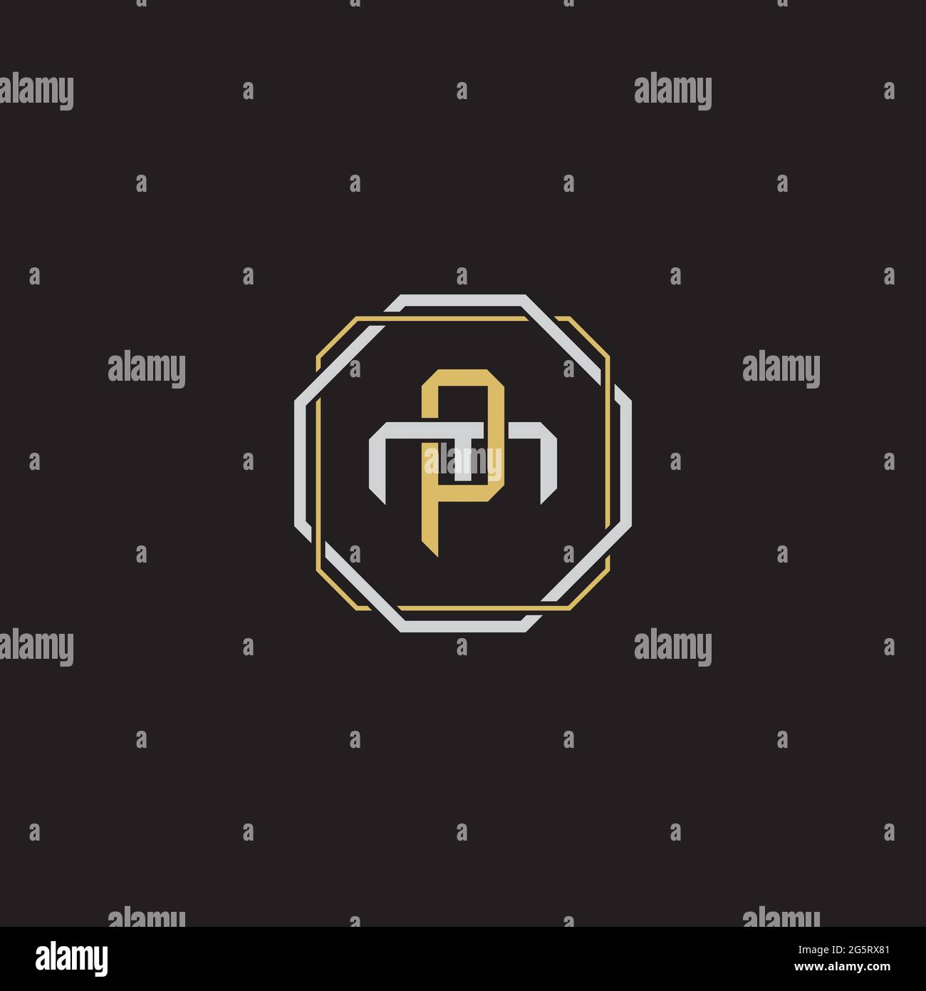 Lettre initiale se chevauchant logo de verrouillage monogramme ligne art style isolé sur fond noir modèle Illustration de Vecteur