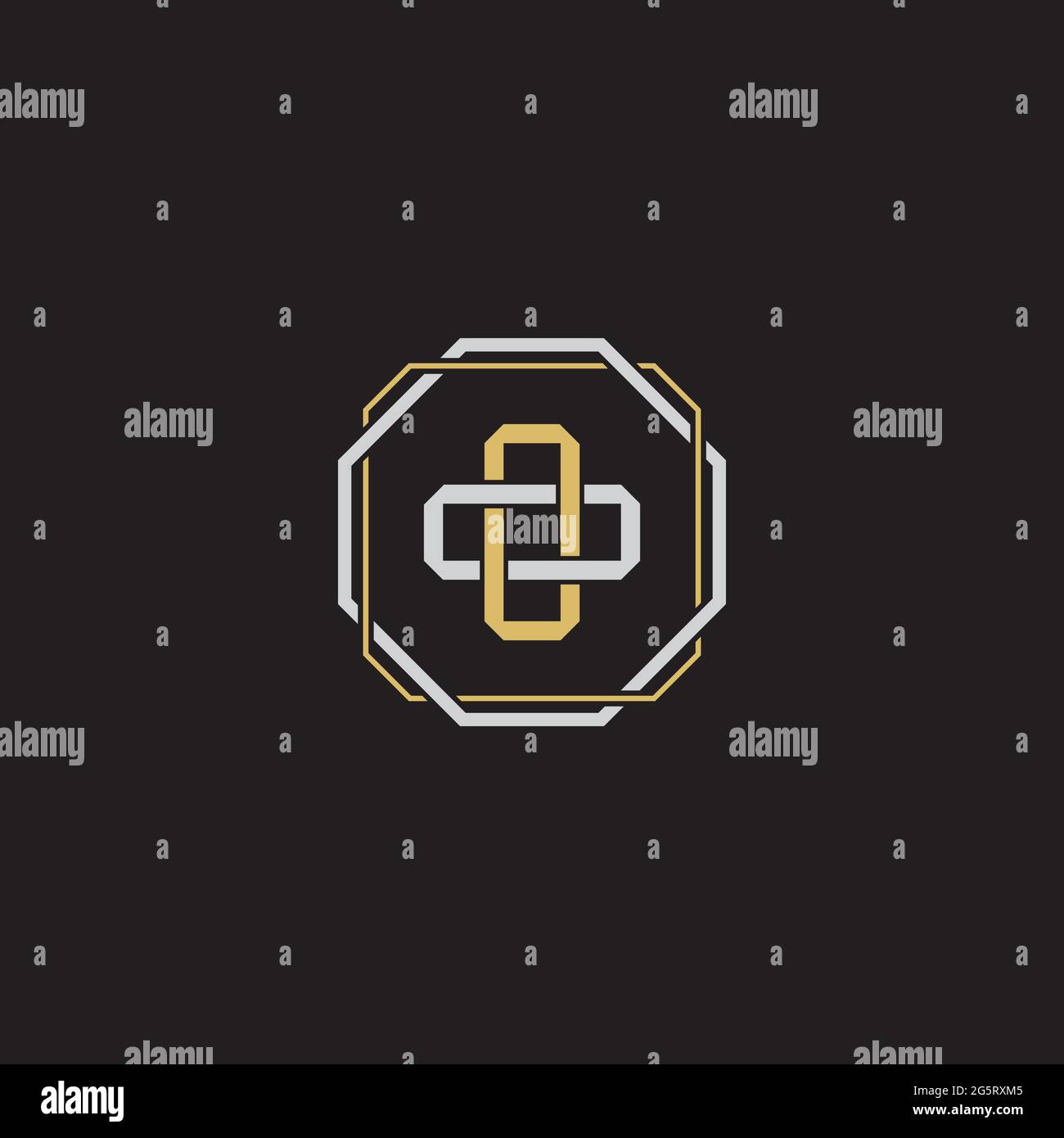 Lettre initiale se chevauchant logo de verrouillage monogramme ligne art style isolé sur fond noir modèle Illustration de Vecteur