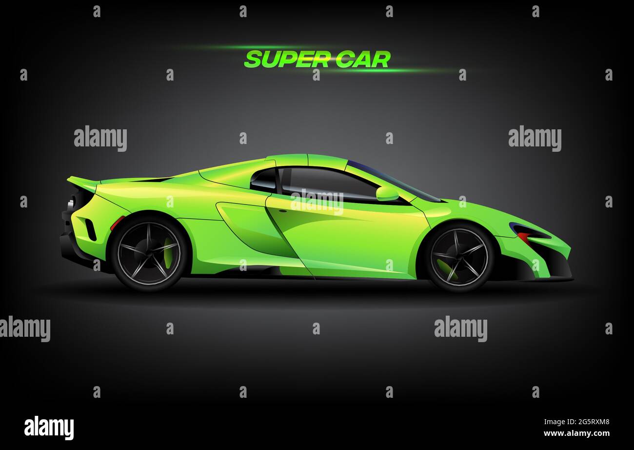 Design réaliste de voiture vert super coupé, voiture de luxe supercar, vecteur Illustration de Vecteur