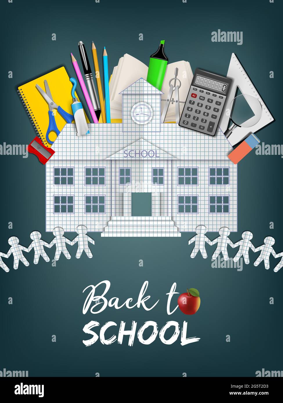 Retour à l'école avec des fournitures scolaires réalistes Illustration de Vecteur