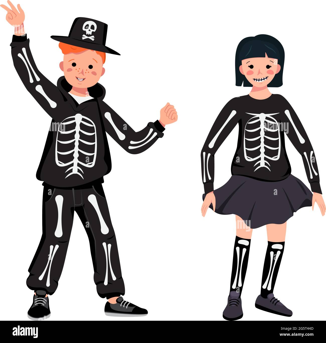 Enfant dans un costume de squelette avec des os pour les fêtes Halloween Illustration de Vecteur