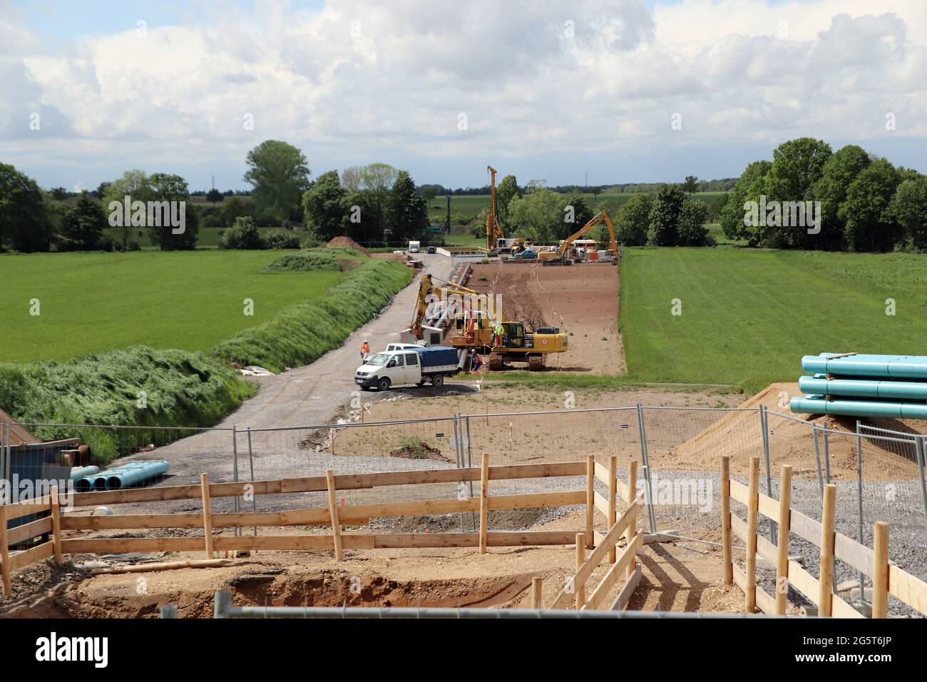 Installation d'un nouveau gazoduc à travers la plaine d'inondation d'Erft, Allemagne, Rhénanie-du-Nord-Westphalie Banque D'Images