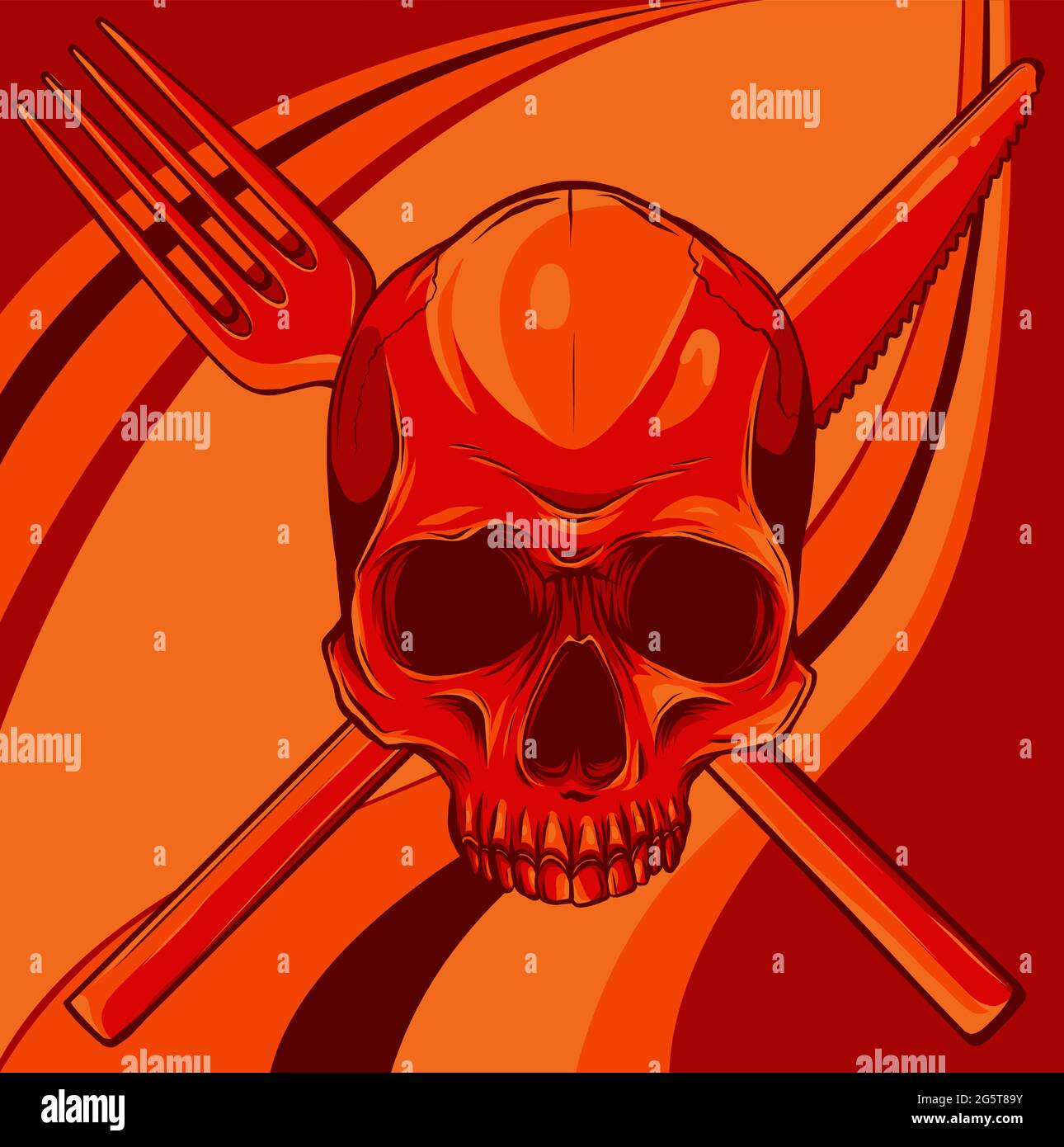 Crâne humain avec une cuillère et fourchette. Illustration pour la conception Illustration de Vecteur