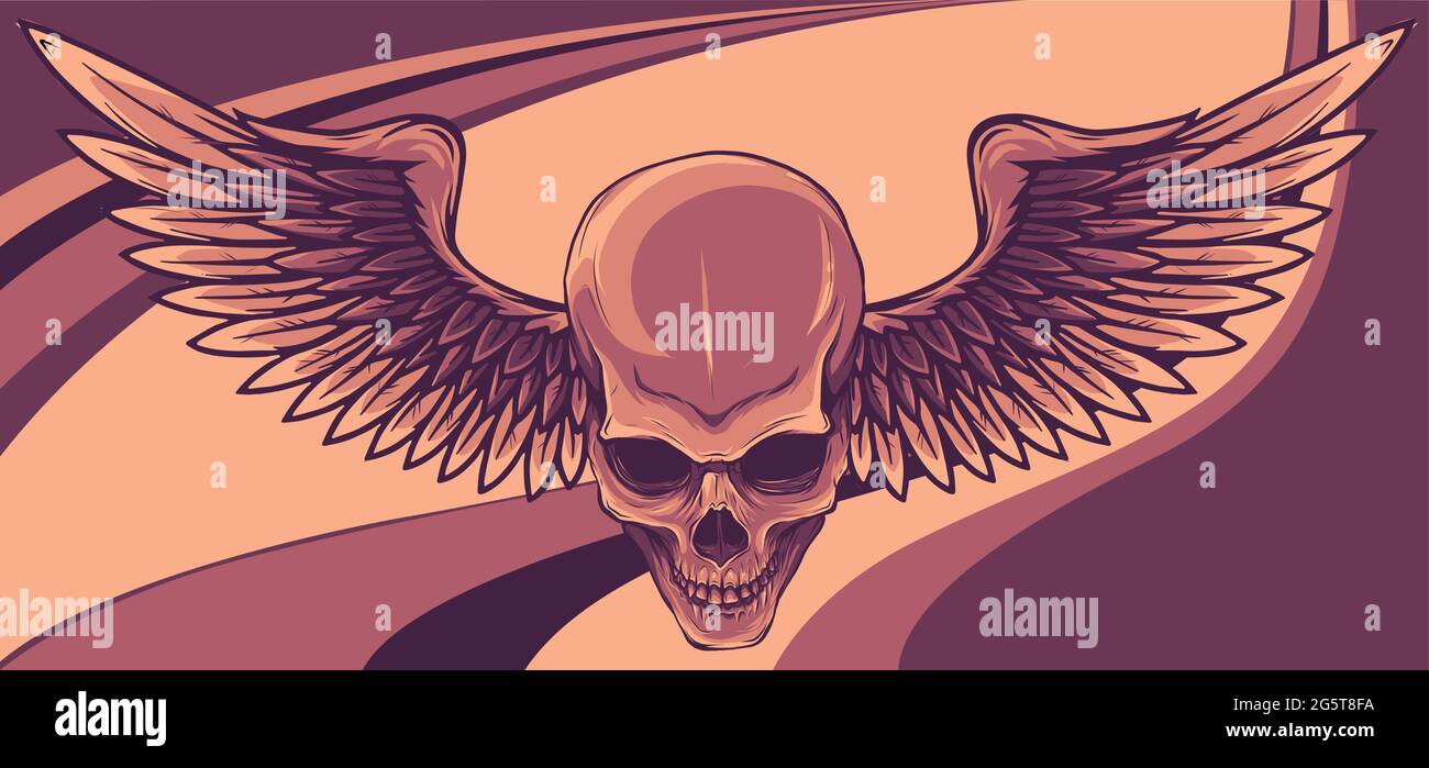 Illustration vectorielle du crâne avec ailes d'oiseau Illustration de Vecteur