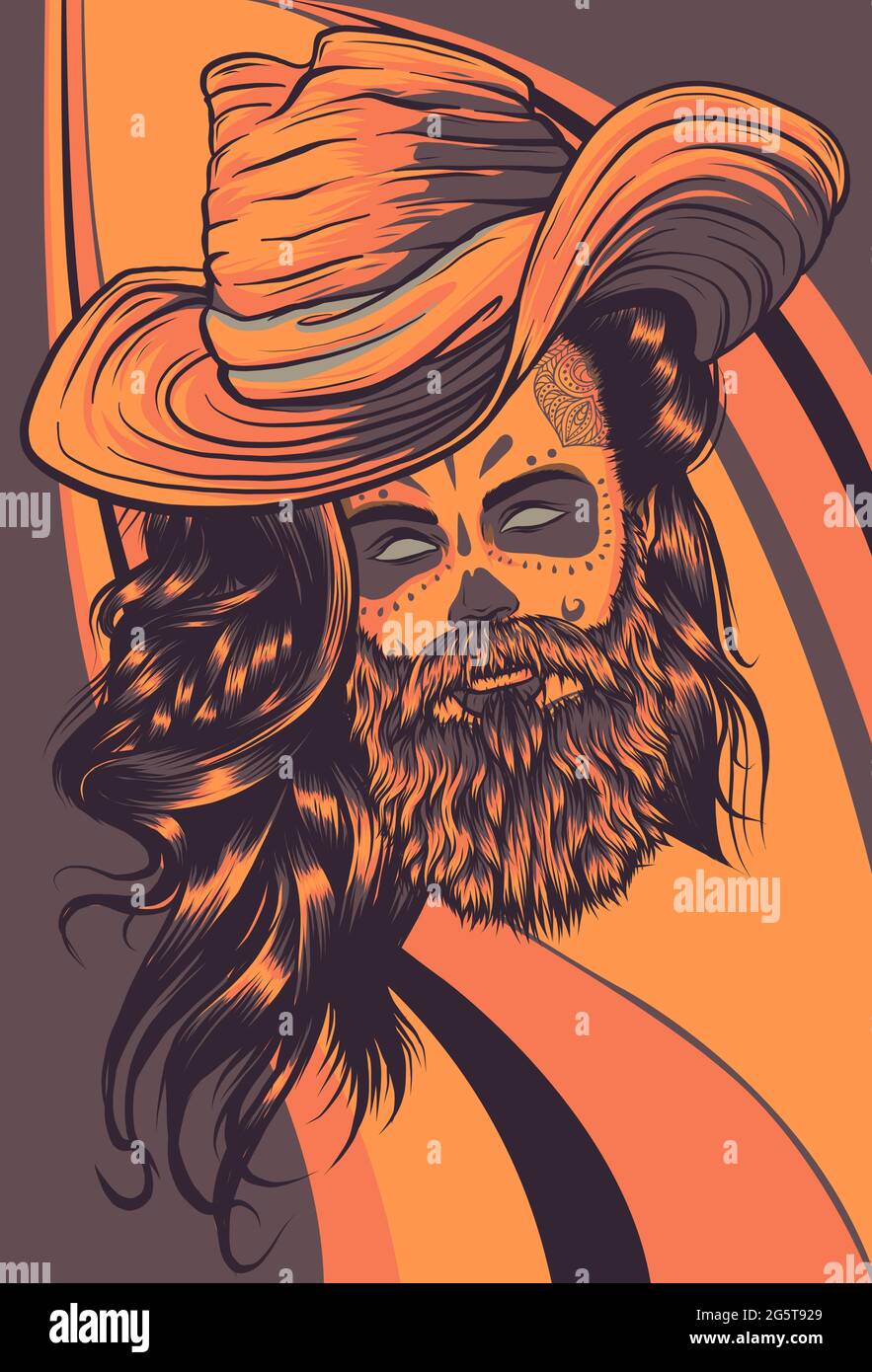 Cowboy barbu dans un chapeau. Un homme américain cool Illustration de Vecteur