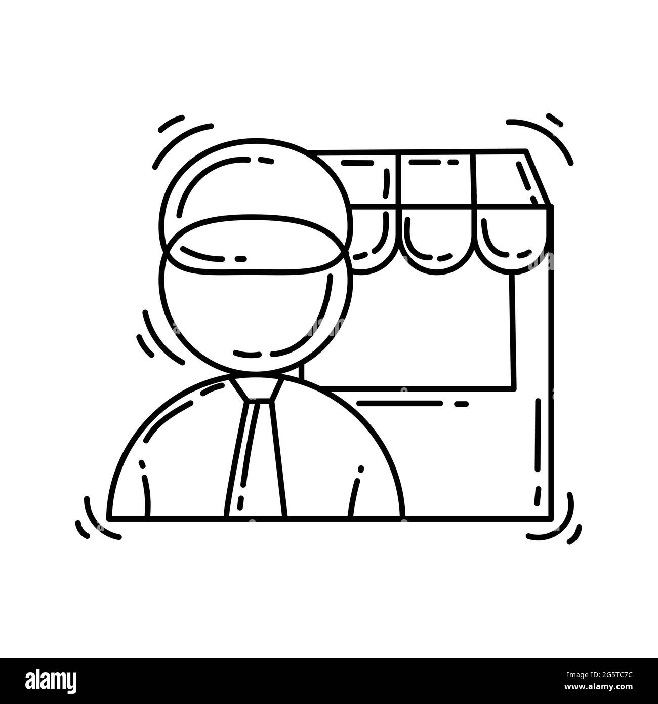 ECommerce Icon Vendors . jeu d'icônes dessinées à la main, contour noir, icône Doodle, conception d'icônes vectorielles. Illustration de Vecteur